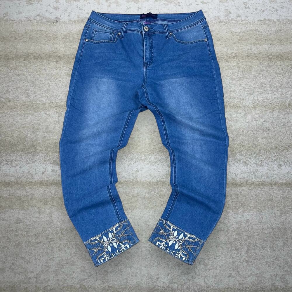 Vintage Y2K Hydraulics Jeans Womens 16 Skinny Medium Wash Midrise Embroidered - Picture 2 of 5